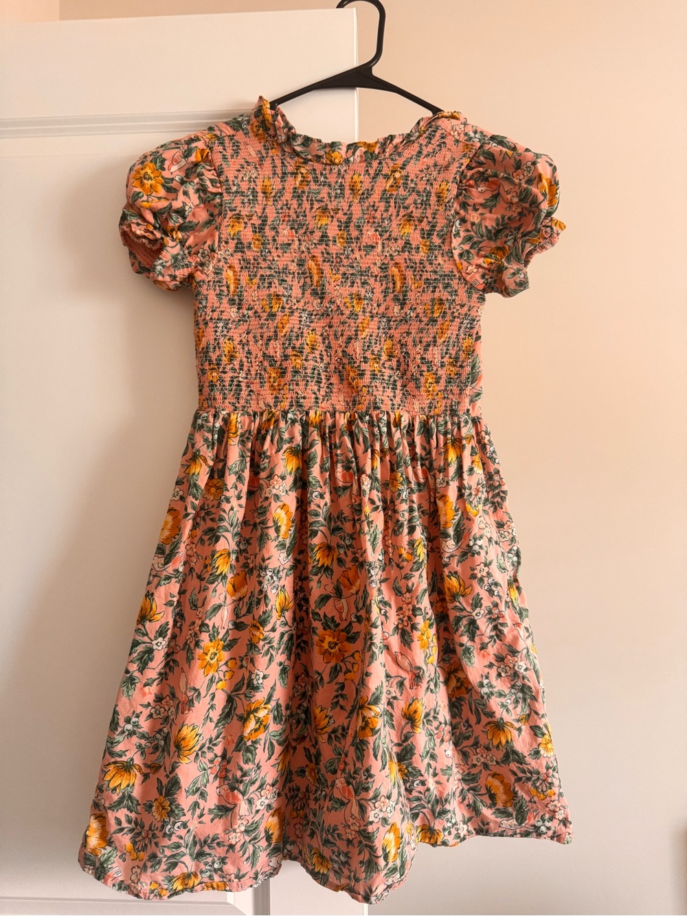 Smocked Pink Floral Girls' Dress with Puff Sleeves ‘Janie and Jack’